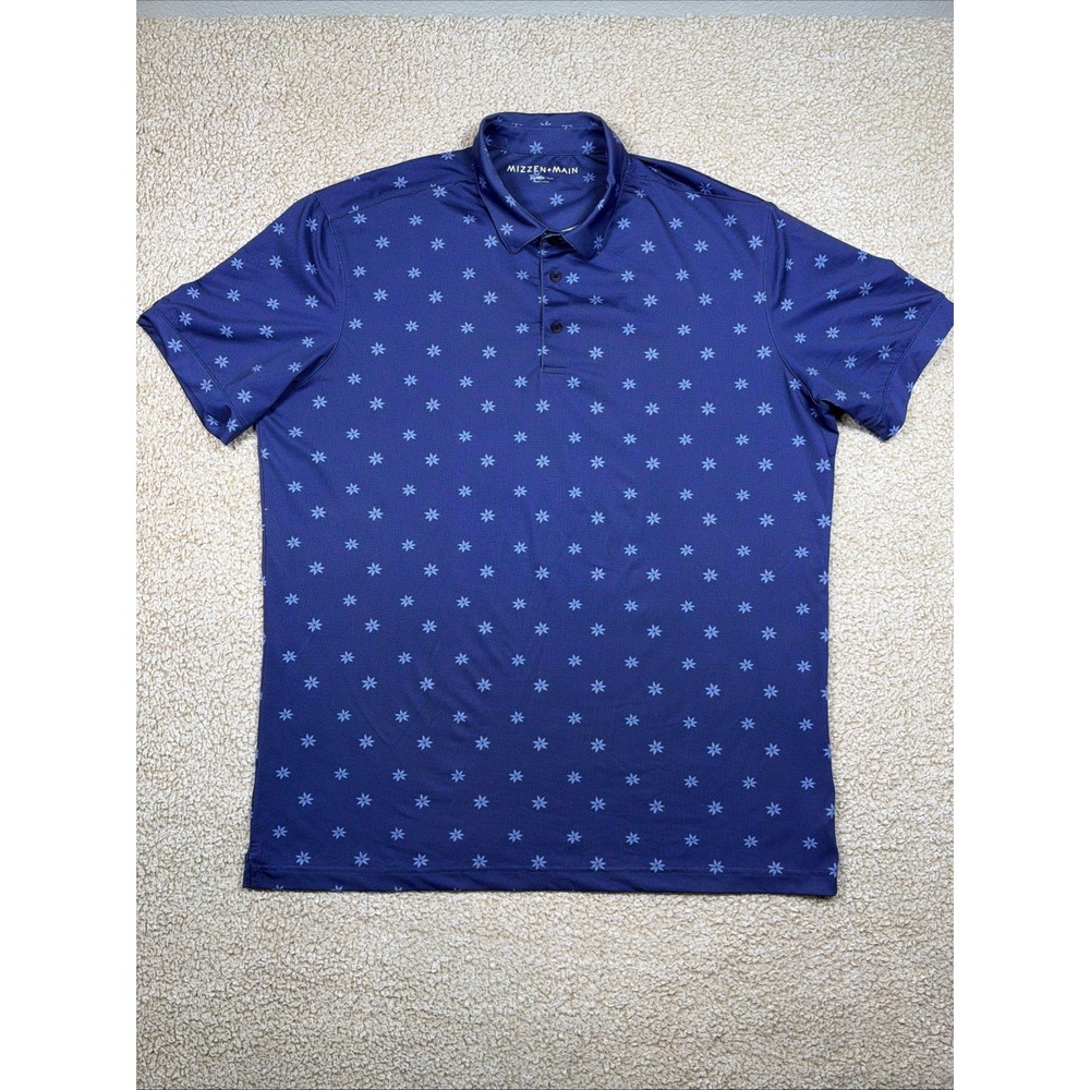 Mizzen+Main Mens XL Trim Performance Polo Shirt Blue Floral Print